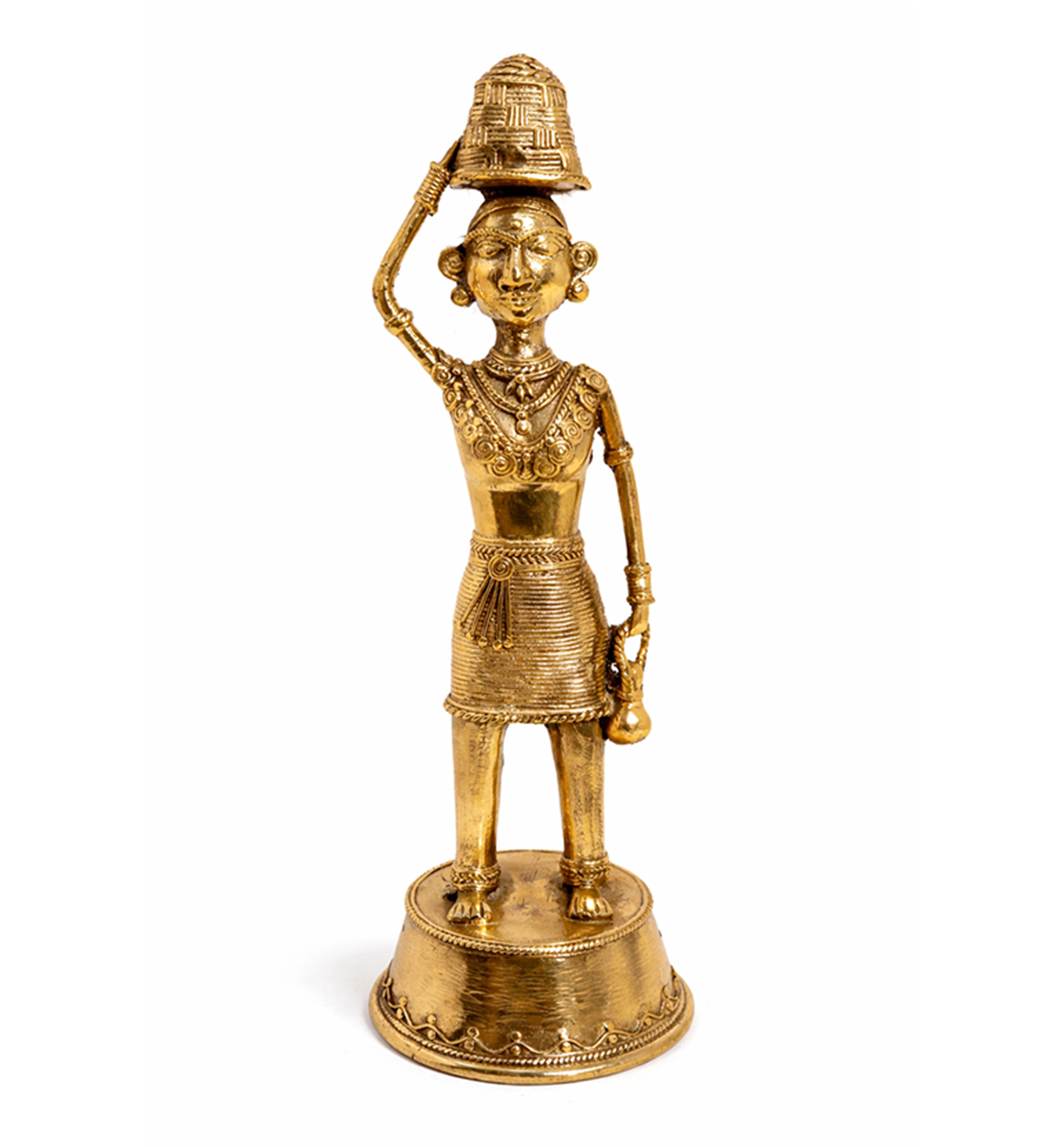 Handcrafted Brass Tribal Woman Figurine – Traditional Bhareva Bell Metal Sculpture view 2