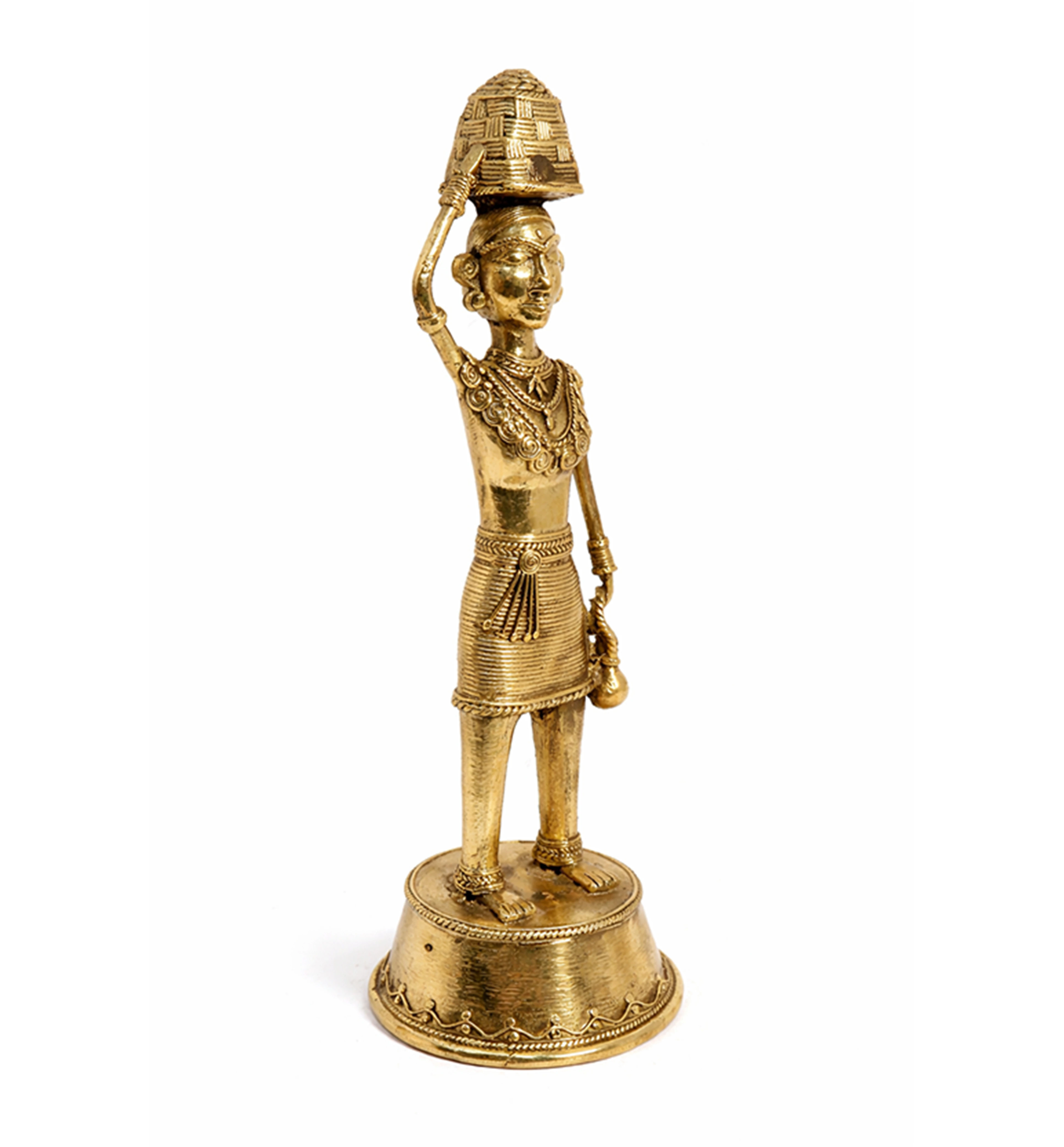 Handcrafted Brass Tribal Woman Figurine – Traditional Bhareva Bell Metal Sculpture view 3