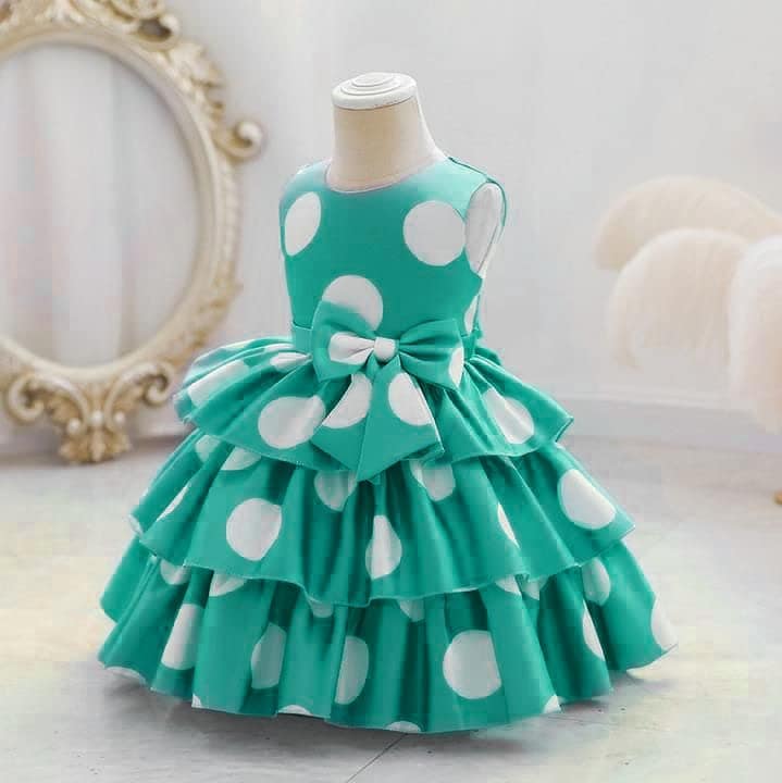 Buy & Try Girl's Satin Printed Knee Length Sleeve Less Short Frock Dress. view 8