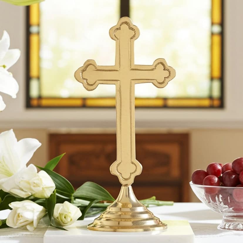 Brass Decorative Showpiece Christmas Cross ? Elegant Holy Cross For Festival & Home Decoration, Height : 6.5 Inch (FMAS486 A)