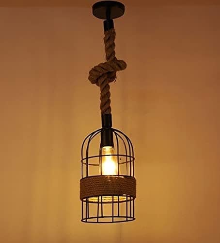 SPARKWORLD Decorative Hanging Pendant Lamp Classic Jaali Design with Rassi | Beige Finish | Ceiling Light for Home, Caf & Restaurants | Pack of 1 | Colour: Hanging Cage