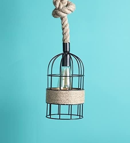 SPARKWORLD Decorative Hanging Pendant Lamp Classic Jaali Design with Rassi | Beige Finish | Ceiling Light for Home, Caf & Restaurants | Pack of 1 | Colour: Hanging Cage view 2