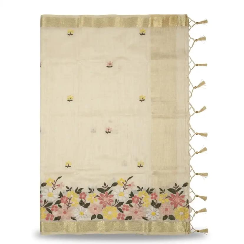 Sambalpuri Cream Small Embroidered Handloom Saree