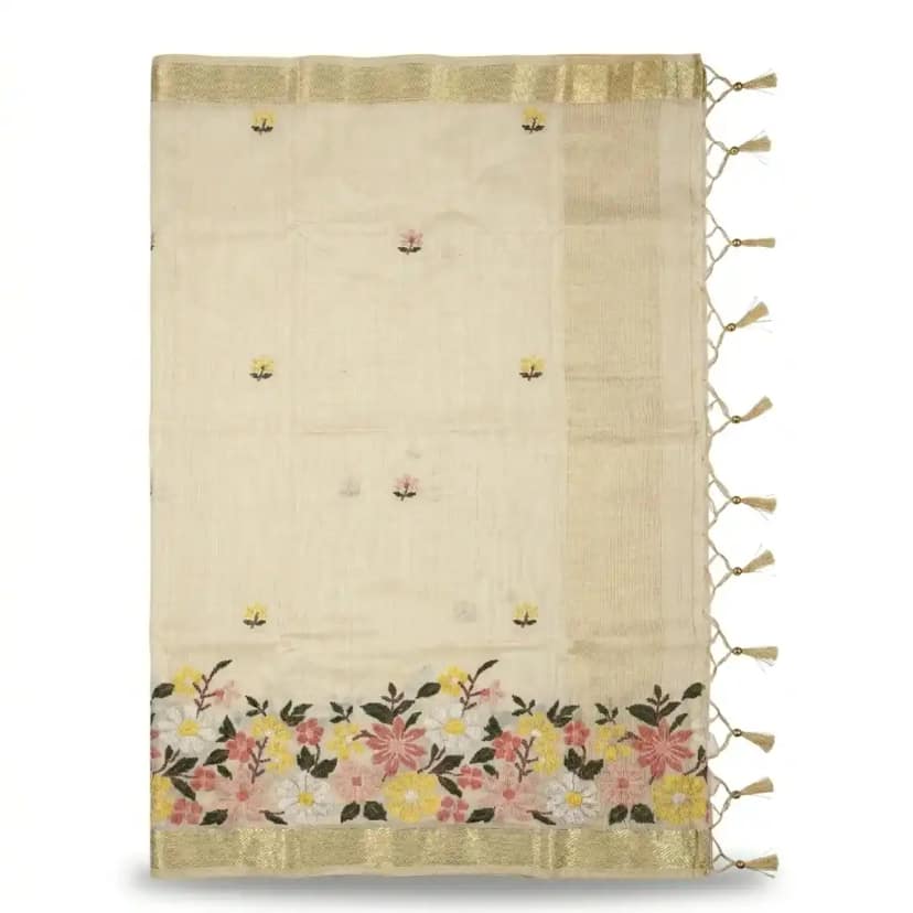 Sambalpuri Cream Small Embroidered Handloom Saree view 2