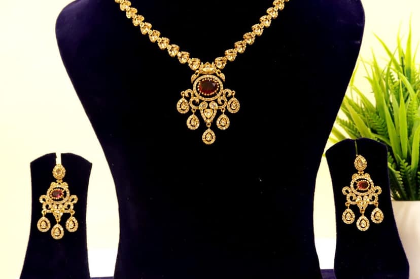 American Diamond Necklace Set With Earrings For Women view 3