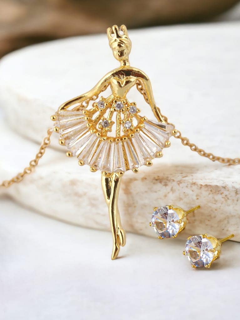 Lucky Jewellery Fashion Pendant Necklace Locket With Studs Long Chain Gold Plated Rhinestones Dancing Doll Pendants Chains Western Valentine Gifts Birthday For Girls & Women (275-CHL1S-1275) view 2