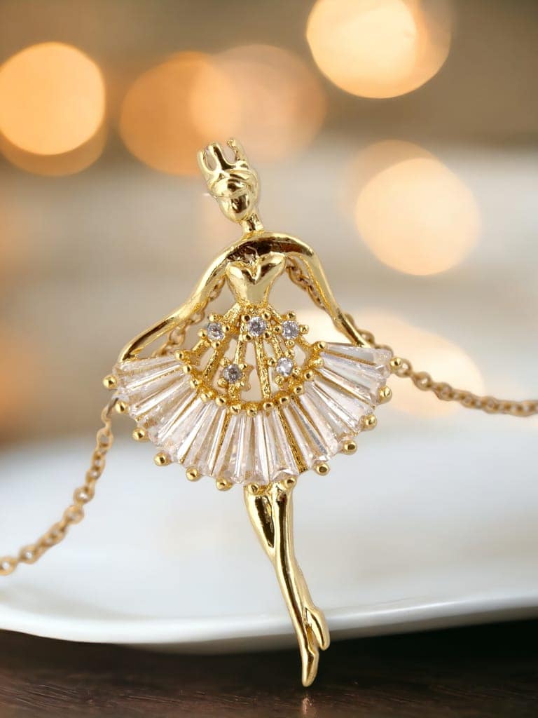 Lucky Jewellery Fashion Pendant Necklace Locket With Studs Long Chain Gold Plated Rhinestones Dancing Doll Pendants Chains Western Valentine Gifts Birthday For Girls & Women (275-CHL1S-1275) view 3