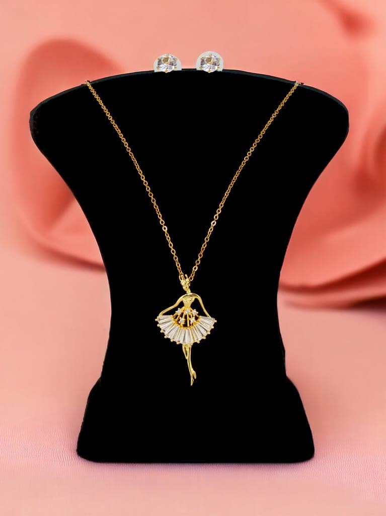 Lucky Jewellery Fashion Pendant Necklace Locket With Studs Long Chain Gold Plated Rhinestones Dancing Doll Pendants Chains Western Valentine Gifts Birthday For Girls & Women (275-CHL1S-1275) view 4
