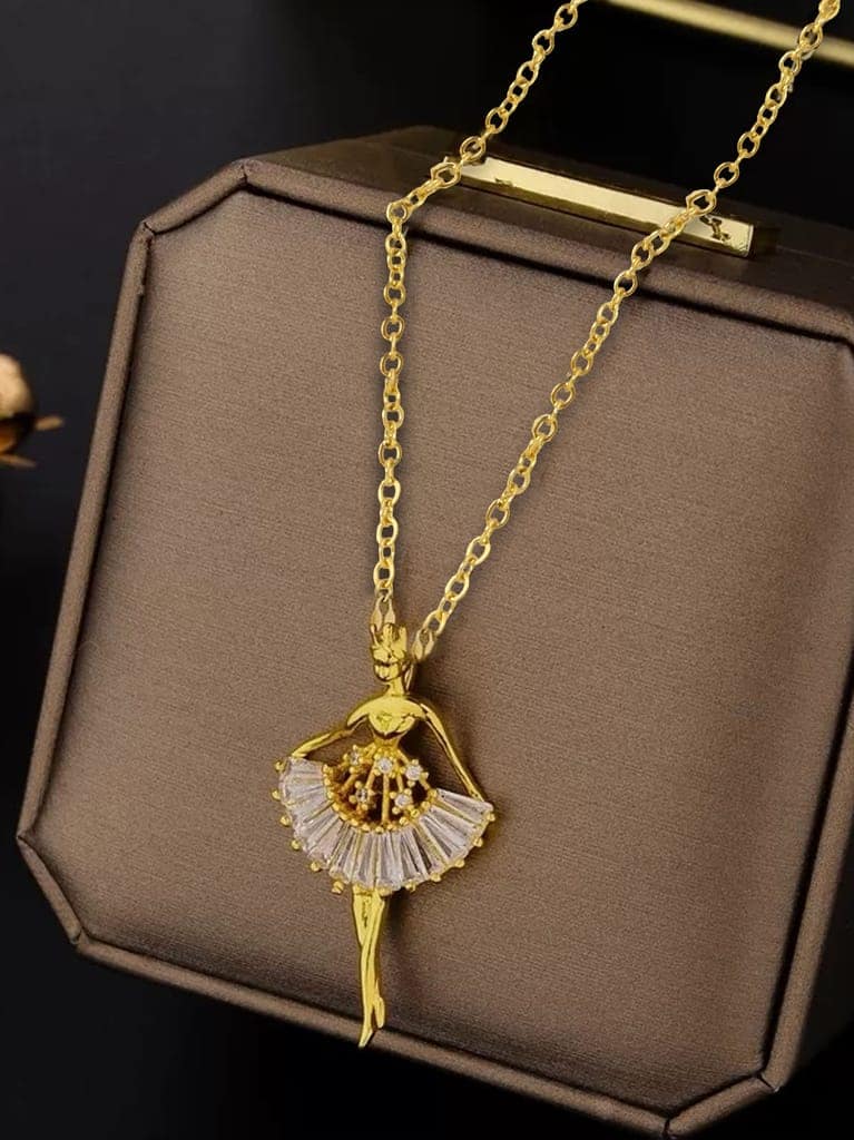 Lucky Jewellery Fashion Pendant Necklace Locket With Studs Long Chain Gold Plated Rhinestones Dancing Doll Pendants Chains Western Valentine Gifts Birthday For Girls & Women (275-CHL1S-1275) view 5