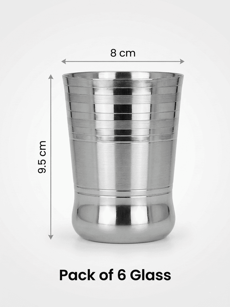 WEKTU Premium Stainless Steel Glass Set of 6 – Multi-Groove Ribbed Water & Milk Tumblers view 2