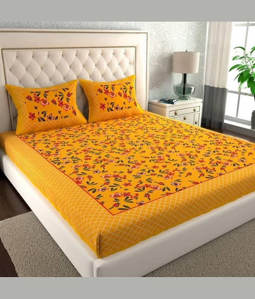 COZYKO Cotton 1 Double Bedsheet with 2 Pillow Covers ( Yellow )