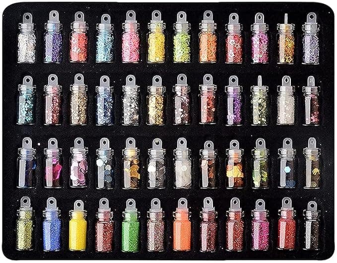 Glitter Set of Nail Decoration, Nail Art Tool for Nail Decoration - 48 Colors - Fine Glitter for Resin, Crafts, Tumblers, Nails, and More (Multicolor)