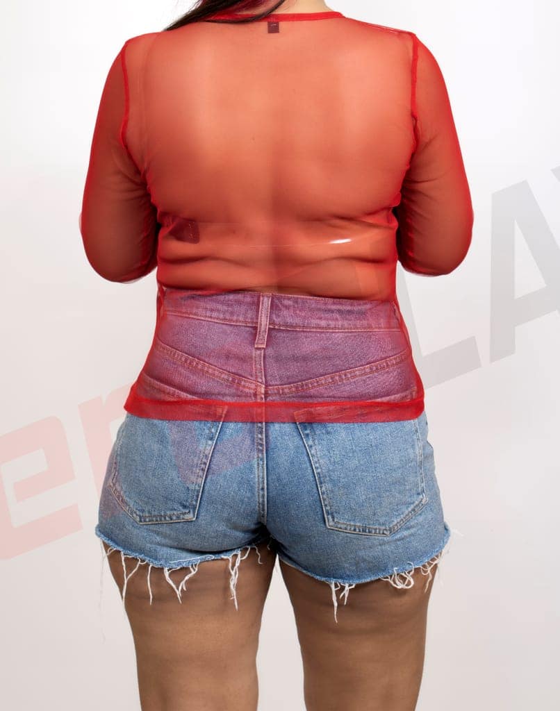 Red Soft and Stretchy Cotton Knit Rib Fitted V Neck Fitted Casual and Sports Crop Top view 3