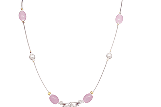 Elegant Pink Stone Pendant Necklace with Pearl Drops