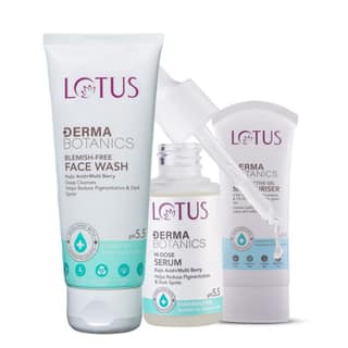 Lotus DermaBotanics Kojic Acid + Multi Berry Blemish-Free Face Wash(100 ml) + Kojic Acid + Multi Berry Hi-Dose Serum(28 ml) +Hydra Active Gel Moisturiser 2.5% Hyaluronic Acid Complex(50 gm) (Pack of 3)