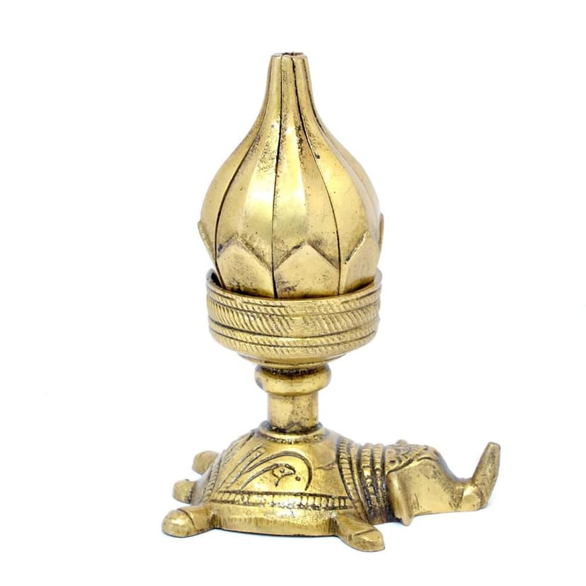 Brass Curved Metal Flower Candle Holder On Elephant (BSMAS1190 A) view 2