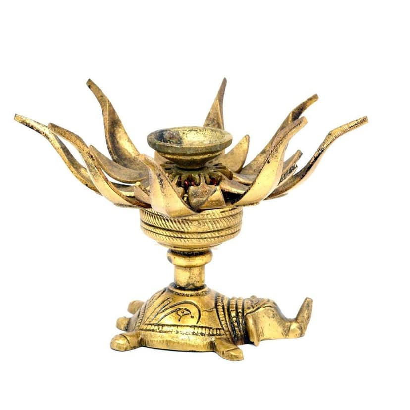 Brass Curved Metal Flower Candle Holder On Elephant (BSMAS1190 A) view 3