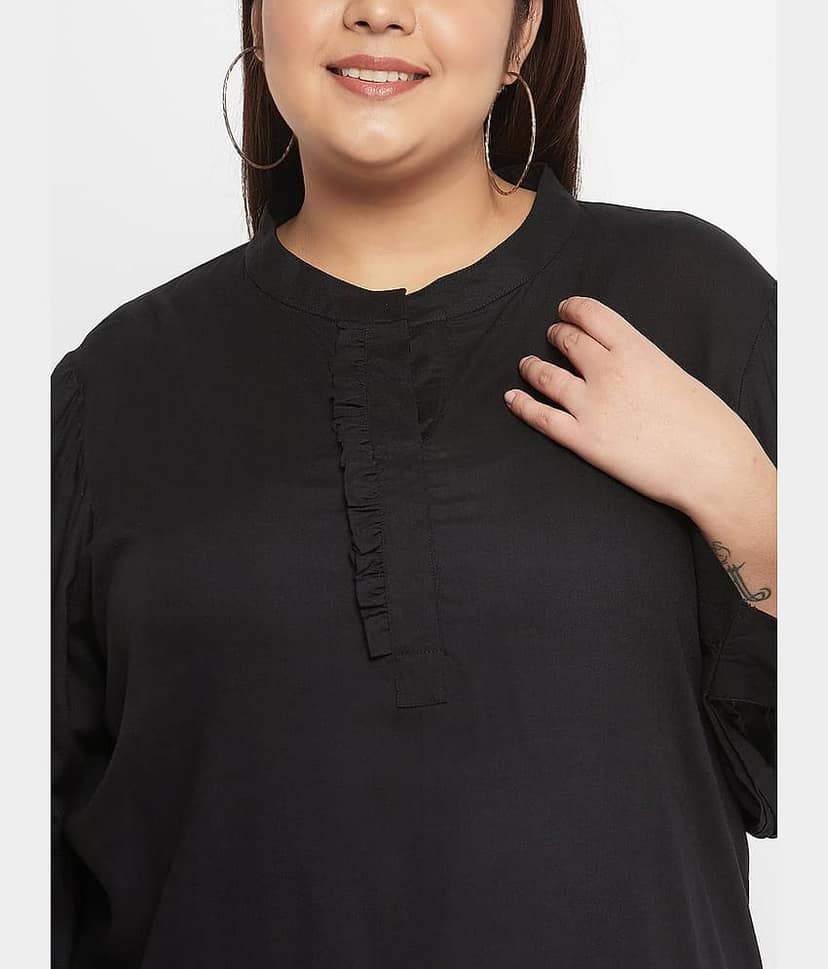 VINAAN Women's Rayon Regular Top ( Black ) view 2