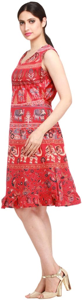 Rococco-Red Summer Dress from Pilkhuwa with Printed Elephants and Camels view 3