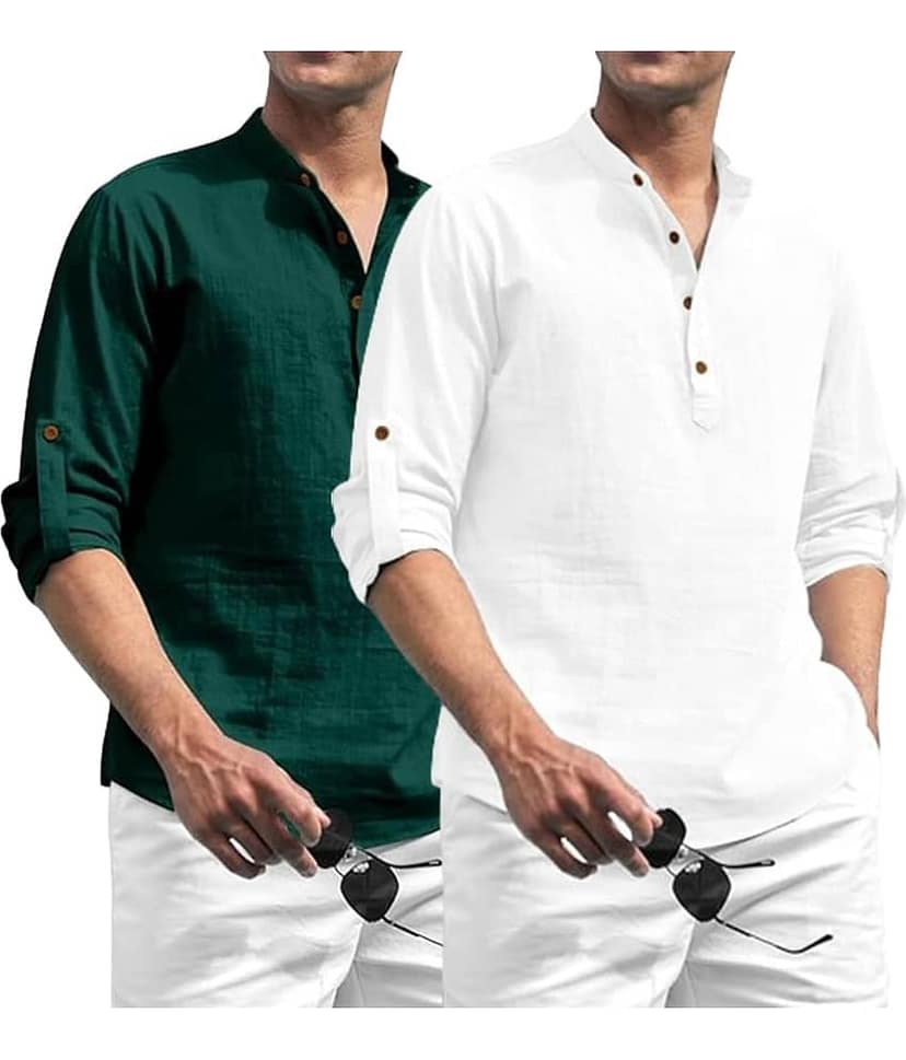 Vida Loca Light Blue Cotton Blend Men's Shirt Style Kurta ( Pack of 2 )