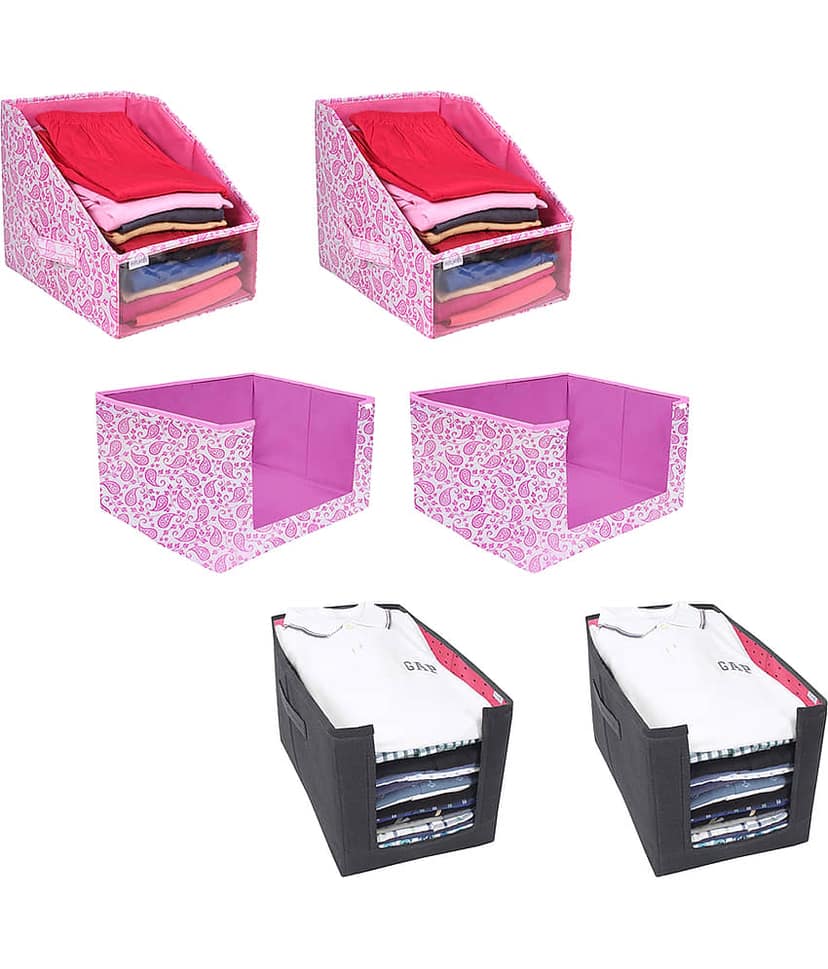 PrettyKrafts Multipurpose cloth organisers combo for wardrobe cloth organizers,(Pack of 6) Pink