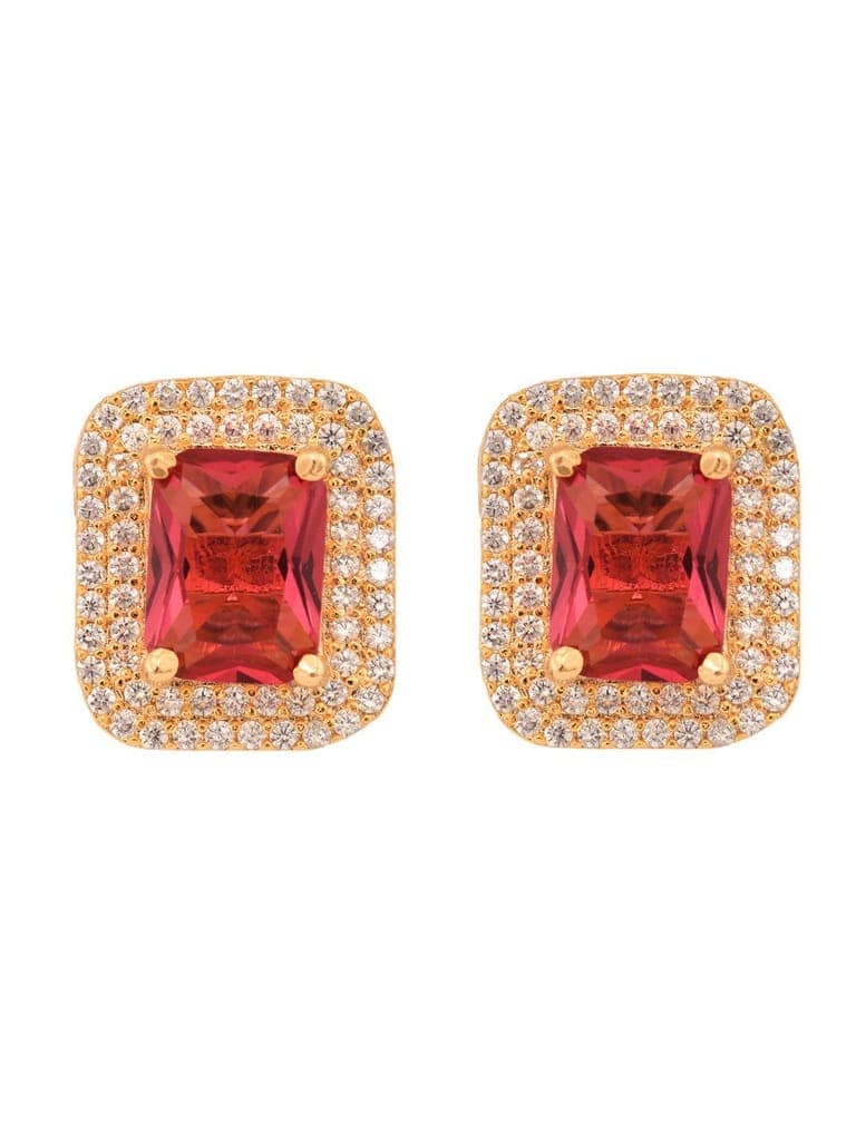 Women GoldPlated Red Square Studs Earrings view 4