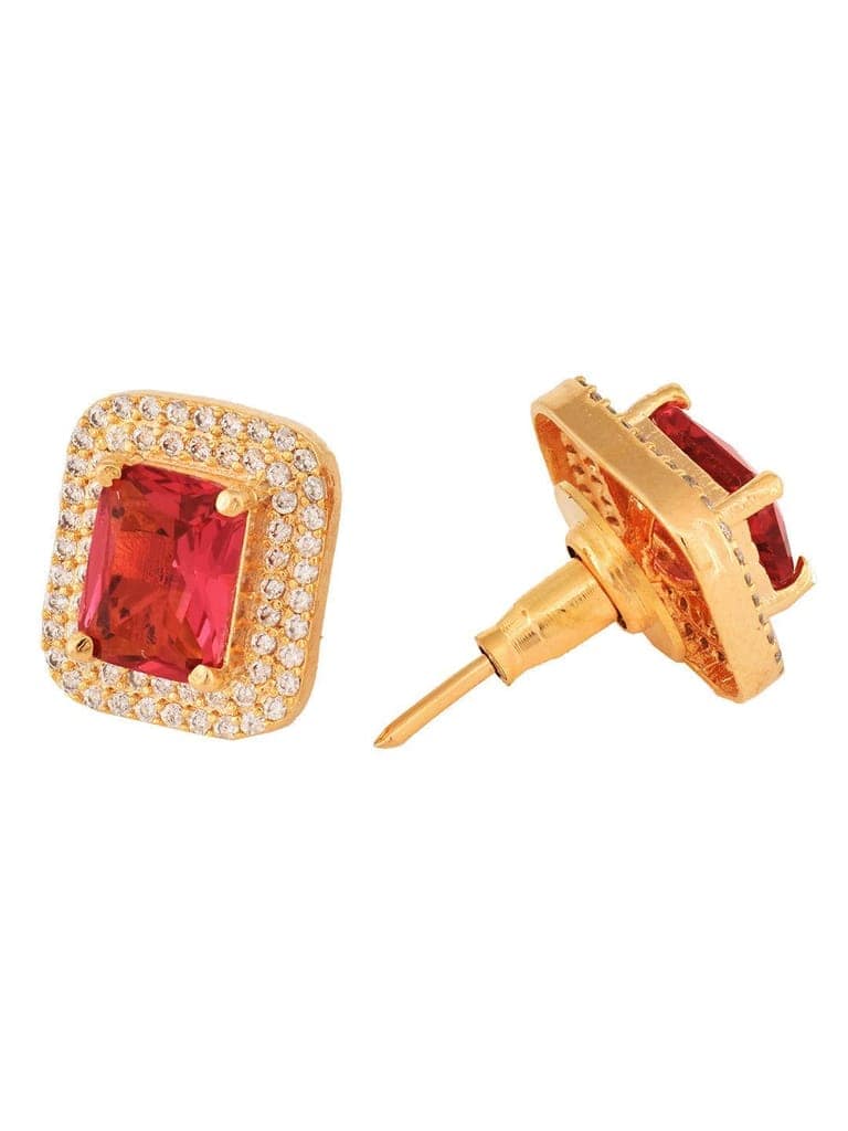 Women GoldPlated Red Square Studs Earrings view 5