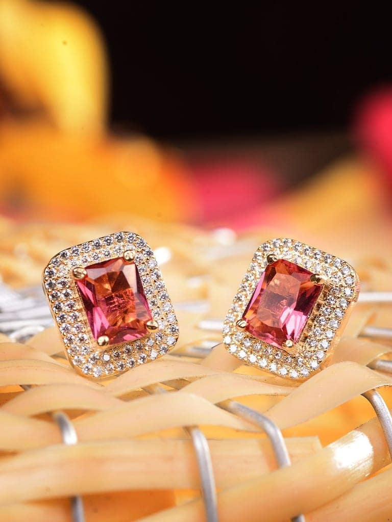 Women GoldPlated Red Square Studs Earrings view 6