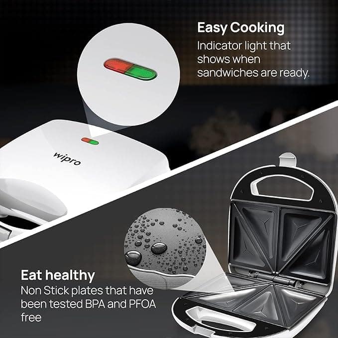 Wipro Vesta BS101 700 Watt Premium Sandwich Maker cum Toaster, White Color view 2
