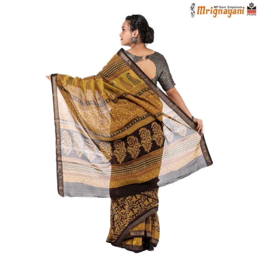 HANDLOOM MAHESHWARI SILK SAREE WITH BLOUSE (SKU - 3I0101170522, SAREE-1069) view 4