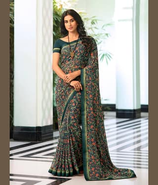 BLEESBURY Georgette Printed Saree With Unstitched Blouse Piece ( Coffee )