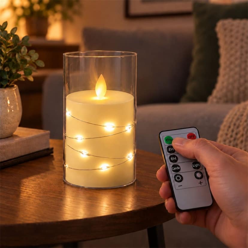 Flameless LED Candle with Remote and Light Wire for Home Table Decor (1 Pc) view 2