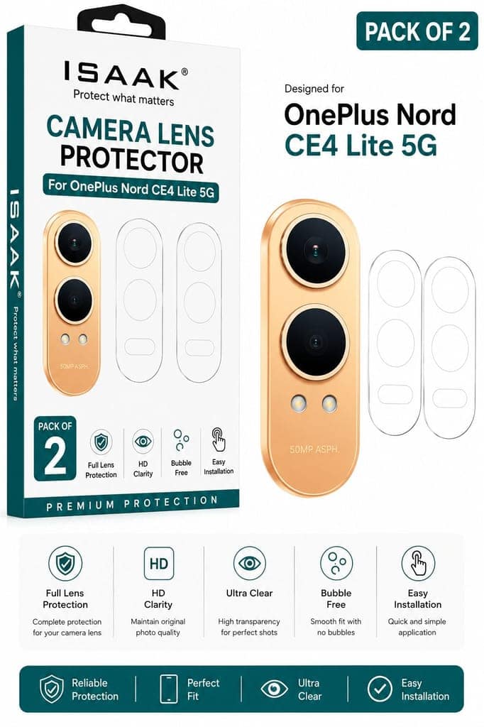 ISAAK Back Camera Lens Protector compatible for OnePlus Nord CE4 Lite 5G (Pack of 2)