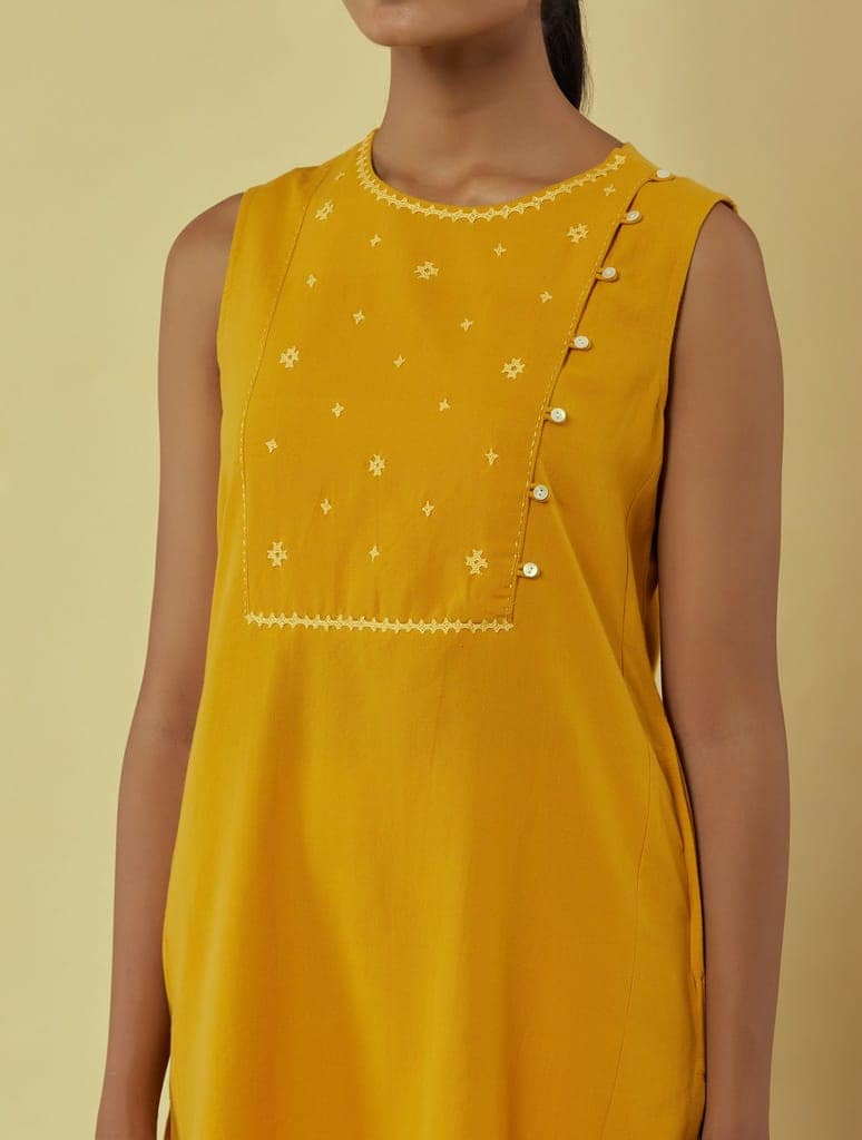 Liana Turmeric Sleeveless Kurta with Hand Embroidery view 4
