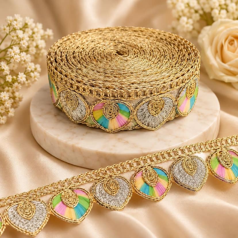 Designer Gota Patti Lace Sari Borders 3 cm Silver Golden Zari Light Multicolor Embroidery Trim 9m