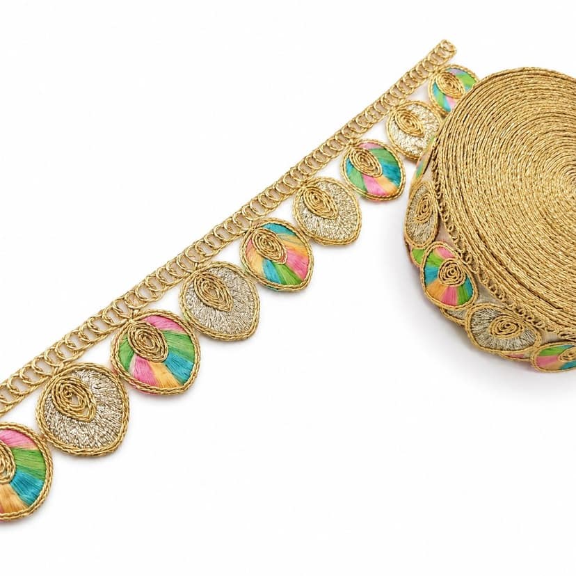Designer Gota Patti Lace Sari Borders 3 cm Silver Golden Zari Light Multicolor Embroidery Trim 9m view 7