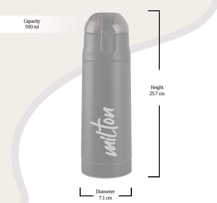 Milton New Crown 600 Thermosteel Hot or Cold Water Bottle 500 Ml (Black) view 2