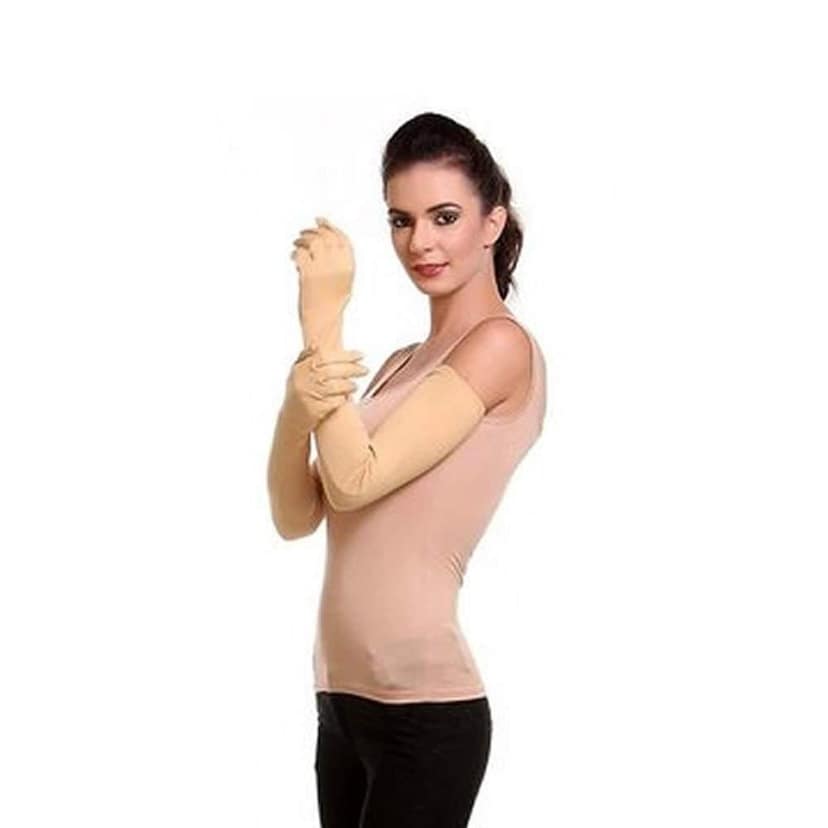 Nawani Unisex Cotton Full Hand Sun Protection Cover Gloves (Beige) - Set of 2 Pairs view 2