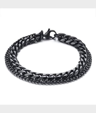 ZIVOM® Double Layered Wrist Wrap Macho Black 316L Surgical Stainless Steel Curb Popcorn Chain Bracelet For Men Boys
