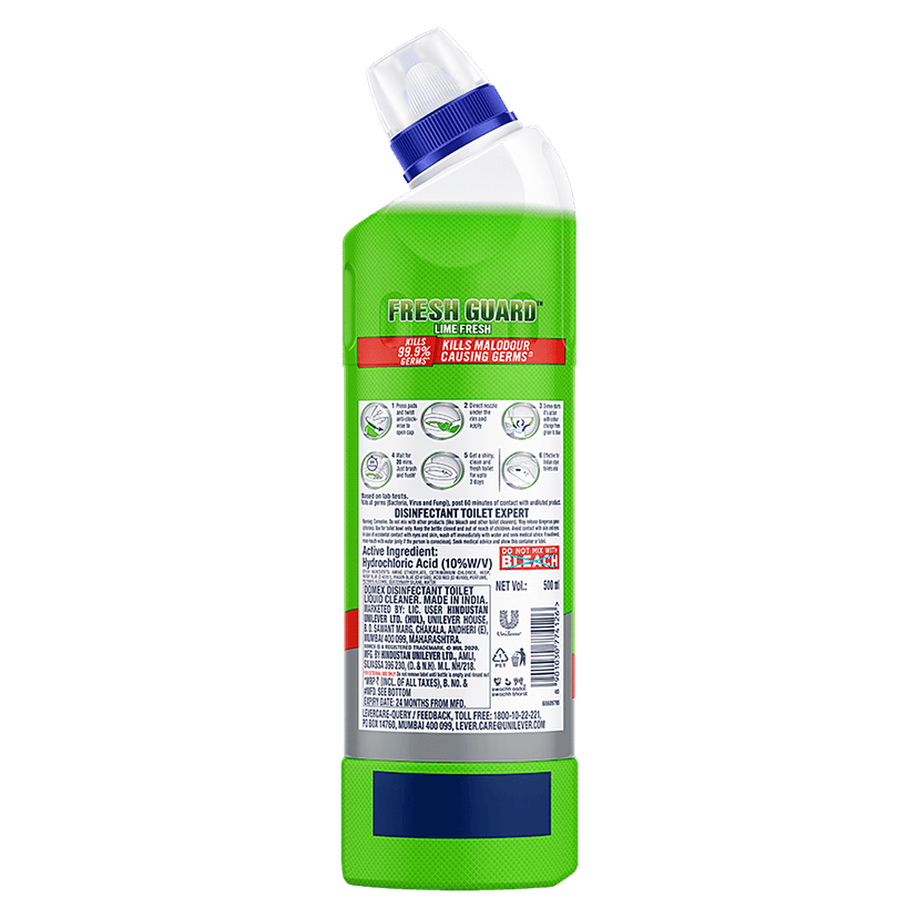 Domex Fresh Guard Disinfectant Toilet Cleaner Liquid, Lime Fresh, 500Ml, Freshness For 100 Flushes view 2