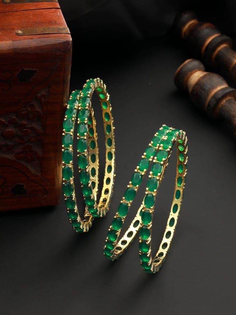 Gold Plated Set of 4 Green Emerald Stone Studded Bangles view 4