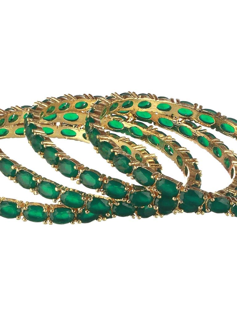 Gold Plated Set of 4 Green Emerald Stone Studded Bangles view 8