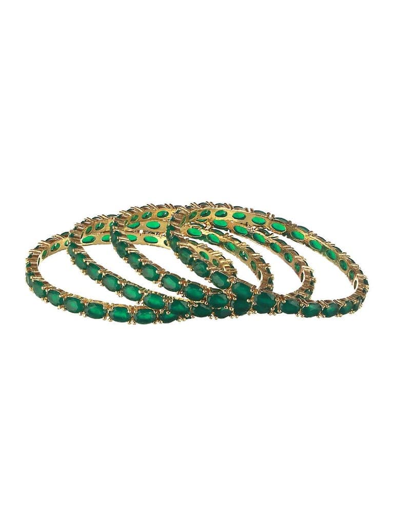 Gold Plated Set of 4 Green Emerald Stone Studded Bangles view 9