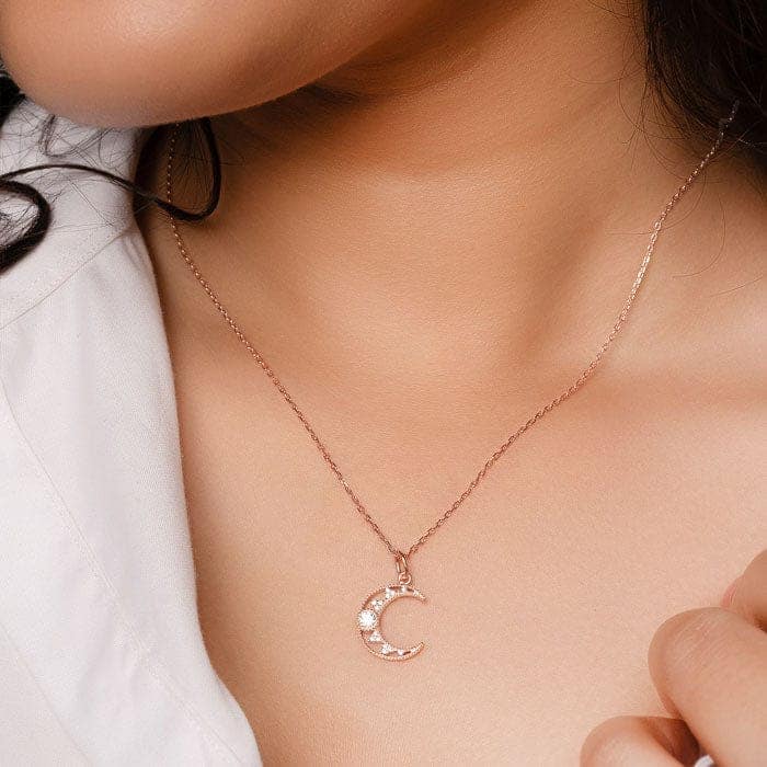 Rose Gold Cresent Pendant with Chain view 2
