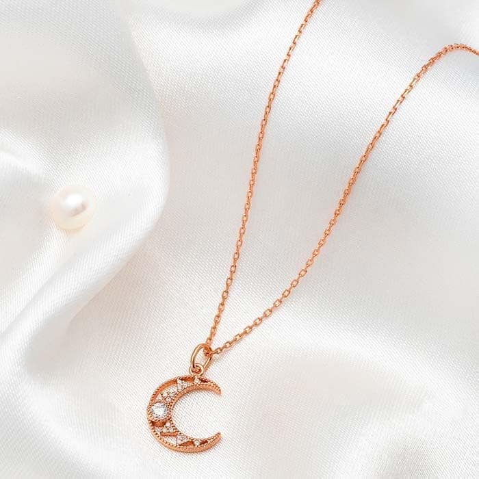 Rose Gold Cresent Pendant with Chain view 3