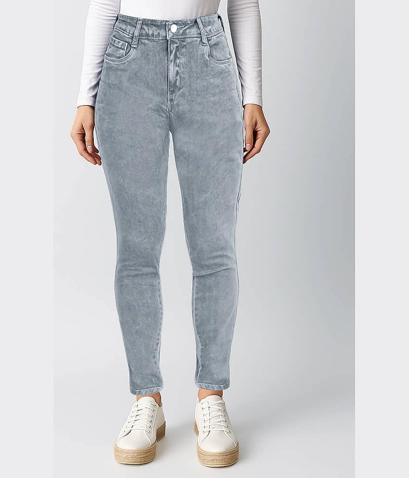 plounge Women's Slim Fit High-Rise Jeans ( Light Grey )