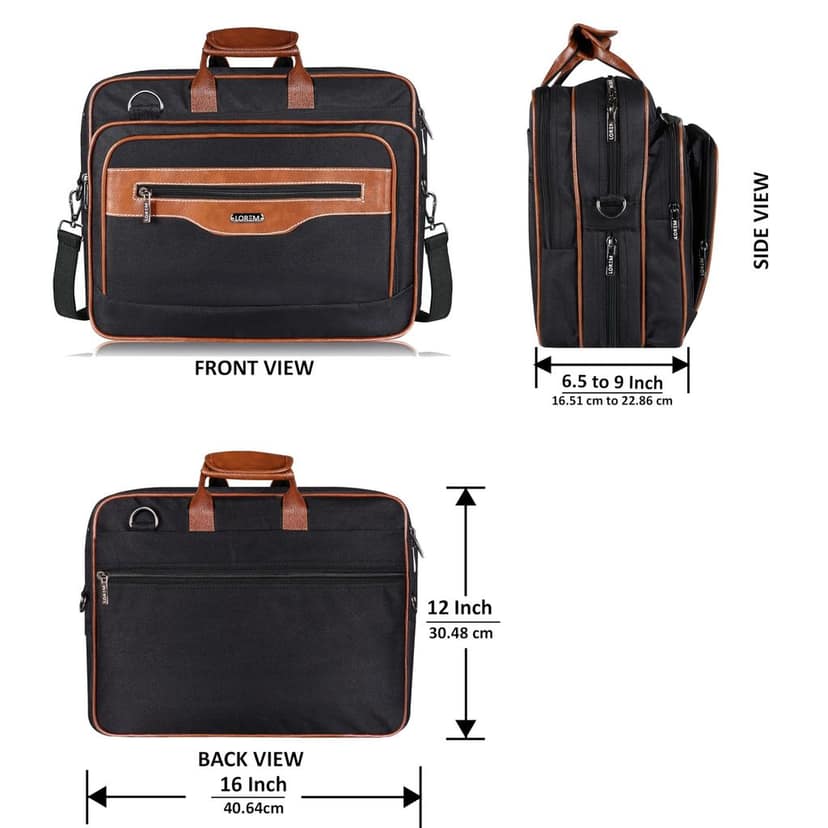 LOREM Black & Tan Color PVC Coated Fabric 28L Laptop Messenger Bag For Men BG109 view 2