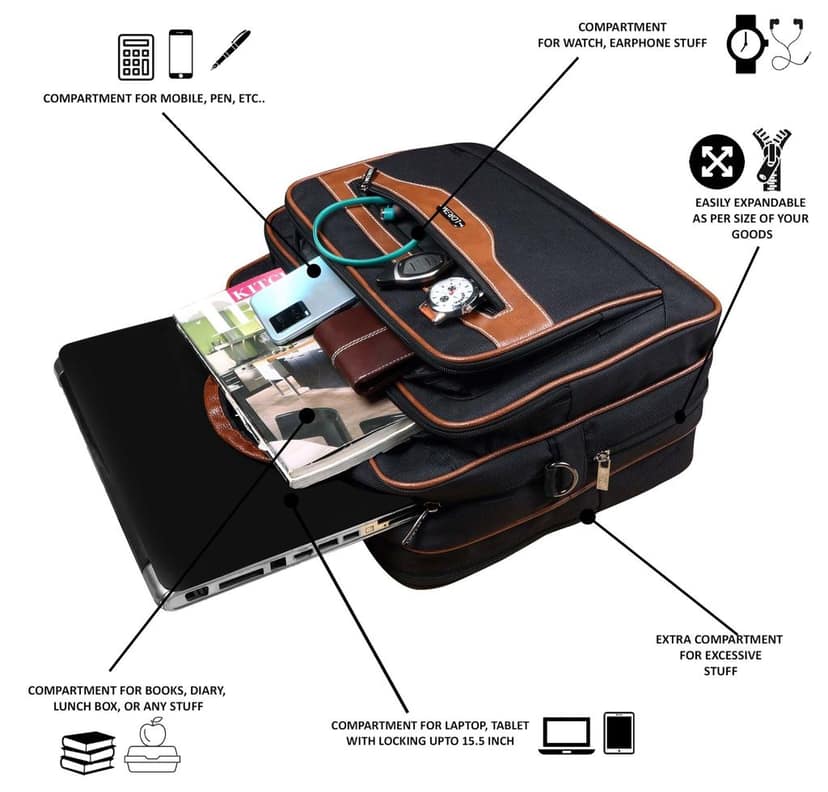 LOREM Black & Tan Color PVC Coated Fabric 28L Laptop Messenger Bag For Men BG109 view 3