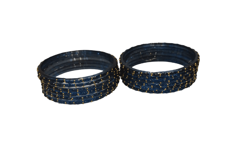 Elegant Dark Blue Studded Bangle Set for Women - Traditional Ethnic Fashion Accessory view 2