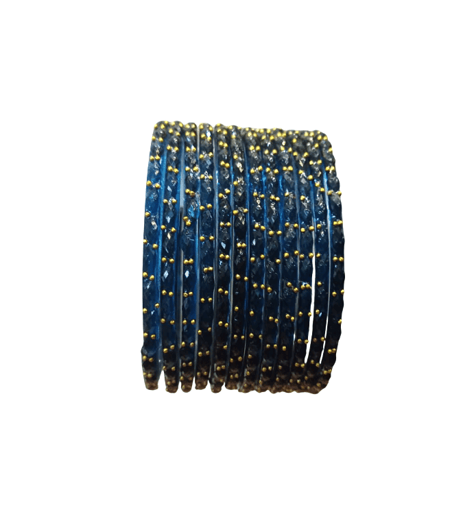 Elegant Dark Blue Studded Bangle Set for Women - Traditional Ethnic Fashion Accessory view 3
